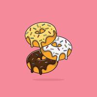Ilustración de icono de vector de donuts. donuts de chocolate con vainilla, concepto de icono de comida blanco aislado. estilo de caricatura plana adecuado para la página de inicio web, banner, pegatina, fondo
