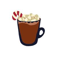 Hot chocolate or cocoa with Christmas Candy Cane and marshmallows vector