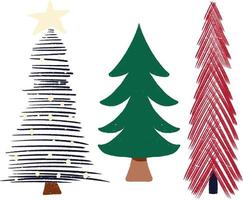 bosquejo de mano árbol de navidad. árbol de navidad decorativo en estilo dibujado a mano vector