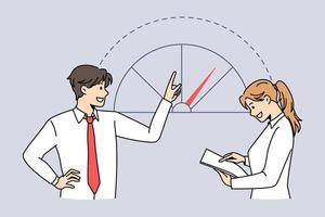 concepto de éxito y desarrollo empresarial. colegas de negocios de pie discutiendo el desarrollo de negocios que significan éxito y lograr ilustración de vector de resultado