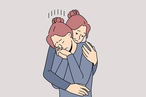 mano amiga y concepto de apoyo. hermana o amiga abrazando a una chica triste y deprimida que tiene pensamientos pesados que se sienten tristes y decepcionados ilustraciones vectoriales vector
