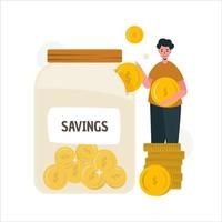 Saving money on jar business investment flat illustration vector