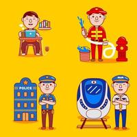 Set vector illustration of young man character profession