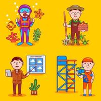 Set vector illustration of young man character profession