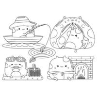 Set vector outline illustration of cute cat character for coloring book