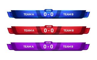 scoreboard versus team A vs team B for sport lower third with time and result duel battle vector