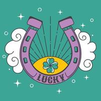 Golden horseshoe amulet. A good luck charm. A design element. Lucky St. Patrick's day symbol. Vector image in doodle style.