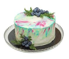 Cake with cream cheese and fresh blueberries isolated photo