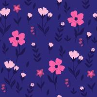 Seamless pattern with leaves and flowers. Vector graphics.