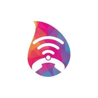 Llame a la plantilla de vector de diseño de logotipo de concepto de forma de gota wifi. icono de diseño de logotipo de teléfono y wifi