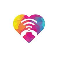 Llame a la plantilla de vector de diseño de logotipo de concepto de forma de corazón wifi. icono de diseño de logotipo de teléfono y wifi