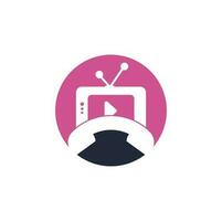Television Phone Call Logo Template Design. Call tv logo design icon. vector
