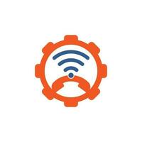 Llame a la plantilla de vector de diseño de logotipo de concepto de forma de engranaje wifi. icono de diseño de logotipo de teléfono y wifi