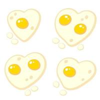 Fried eggs in the form of heart doodle collection. vector