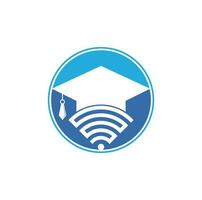 Graduate hat and wifi vector logo design. Study online logo concept.