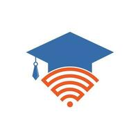 Graduate hat and wifi vector logo design. Study online logo concept.