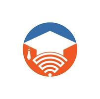 sombrero graduado y diseño de logotipo vectorial wifi. estudiar el concepto de logotipo en línea. vector