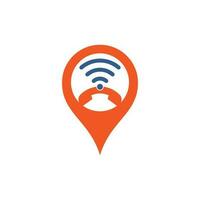 Call wifi map pin shape concept logo design vector template. Phone and wifi logo design icon