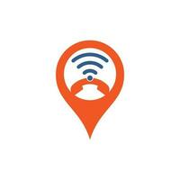 Llame a la plantilla de vector de diseño de logotipo de concepto de forma de pin de mapa wifi. icono de diseño de logotipo de teléfono y wifi