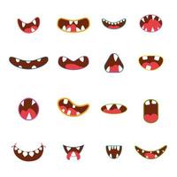Animal facial expressions and emotions. Monster mouth icon. Vector illustration.