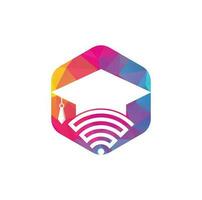 Graduate hat and wifi vector logo design. Study online logo concept.