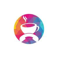 diseño de logotipo de vector de llamada de café. icono de auricular y taza.