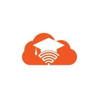 plantilla de diseño de logotipo de concepto de forma de nube de educación wifi. sombrero graduado y diseño de logotipo vectorial wifi. estudiar el concepto de logotipo en línea vector