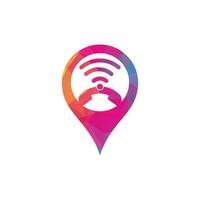 Llame a la plantilla de vector de diseño de logotipo de concepto de forma de pin de mapa wifi. icono de diseño de logotipo de teléfono y wifi