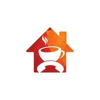 diseño de logotipo de vector de concepto de forma de casa de llamada de café. icono de auricular y taza