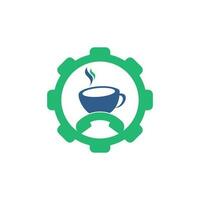 Diseño de logotipo vectorial de concepto de forma de engranaje de llamada de café. icono de auricular y taza vector