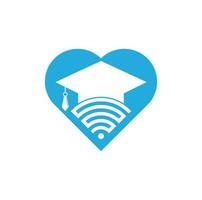 Wifi education heart shape concept logo design template. Graduate hat and wifi vector logo design. Study online logo concept