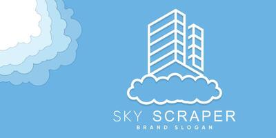 sky scraper  tower logo with outline shape premium vector