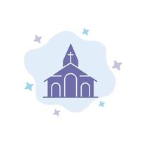 Building Christmas Church Spring Blue Icon on Abstract Cloud Background vector