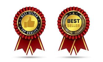 Etiqueta de premio de mejor vendedor de oro 3d. insignias de garantía premium realistas con cinta y corona de laurel vector