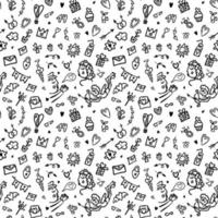 Vector love background. Valentine's day seamless pattern. Doodle illustration of hearts, letters, cups, gists.