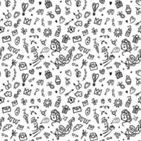 Vector love background. Valentine's day seamless pattern. Doodle illustration of hearts, letters, cups, gists.