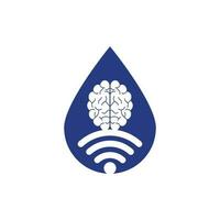 Brain and wifi drop shape concept logo design. Education, technology and business background. Wi-fi brain logo icon vector
