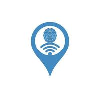 Brain and wifi map pin shape concept logo design. Education, technology and business background. Wi-fi brain logo icon vector