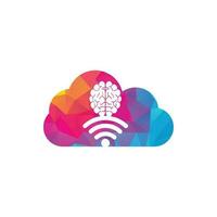 diseño de logotipo de concepto de forma de nube de cerebro y wifi. educación, tecnología y antecedentes comerciales. icono del logotipo del cerebro de wifi vector