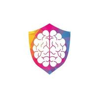 diseño del logotipo del concepto de forma de escudo cerebral. lluvia de ideas poder pensamiento cerebro logotipo icono vector