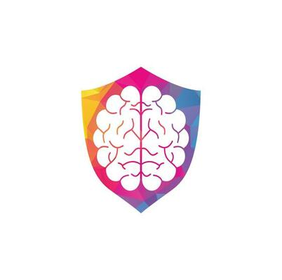 Brain shield shape concept logo design. Brainstorm power thinking brain Logotype icon