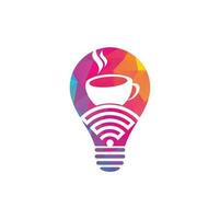 diseño de logotipo de concepto de forma de bombilla wifi de café. taza de café con logotipo de icono de vector wifi