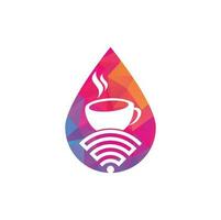 diseño de logotipo de concepto de forma de gota wifi de café. taza de café con logotipo de icono de vector wifi