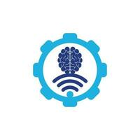 Brain and wifi gear shape concept logo design. Education, technology and business background. Wi-fi brain logo icon vector