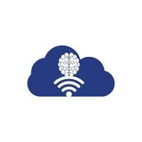 Brain and wifi cloud shape concept logo design. Education, technology and business background. Wi-fi brain logo icon vector