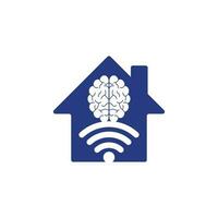 diseño de logotipo de concepto de forma de casa de cerebro y wifi. educación, tecnología y antecedentes comerciales. icono del logotipo del cerebro de wifi vector