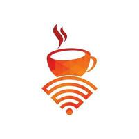 taza de café con logotipo de icono de vector wifi. plantilla de diseño de logotipo creativo para cafetería o restaurante.