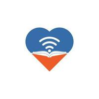 plantilla de diseño de logotipo de concepto de forma de corazón de libro wifi. elemento de diseño de logotipo de icono de libro wifi vector