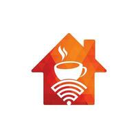 Coffee WiFi home shape concept logo design. Coffee cup with WiFi vector icon logo