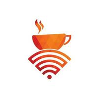 taza de café con logotipo de icono de vector wifi. plantilla de diseño de logotipo creativo para cafetería o restaurante.